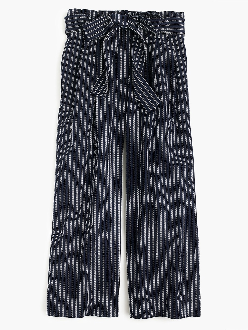 J.Crew Point Sur 4 Navy Stripe Linen Cotton Paperbag Wide Leg Cropped Pants